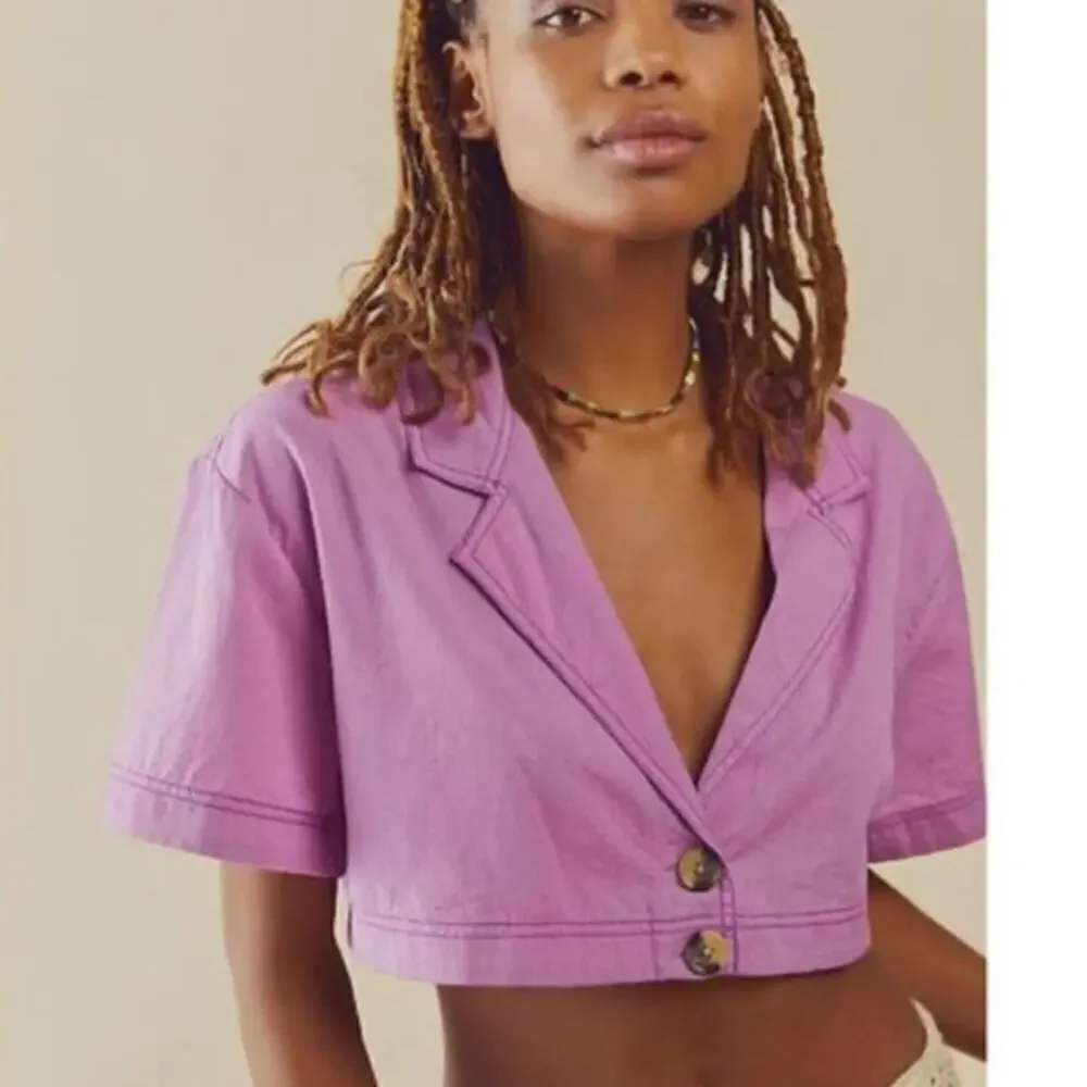 Free People Honeydew Cropped Button Down Short Sleeve Top NWT Women's Sized XS